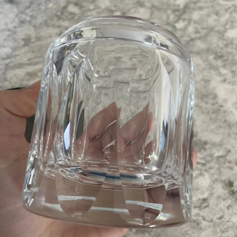 Lappas Hand Blown & Cut Crystal White Clear Glass Jar Heavy 4